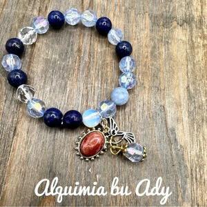 Maximalist Lapis lazuli beaded gemstone bracelet/moonstone sunstone charms